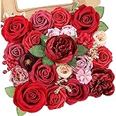 AmyHomie Red Artificial Flowers Combo Silk Mix Peony Rose Fake Flowers w/Stem for Valentine's Day DIY Wedding Bouquets Centerpieces Table Fall Decor Party Bridal Baby Shower Home Decorations