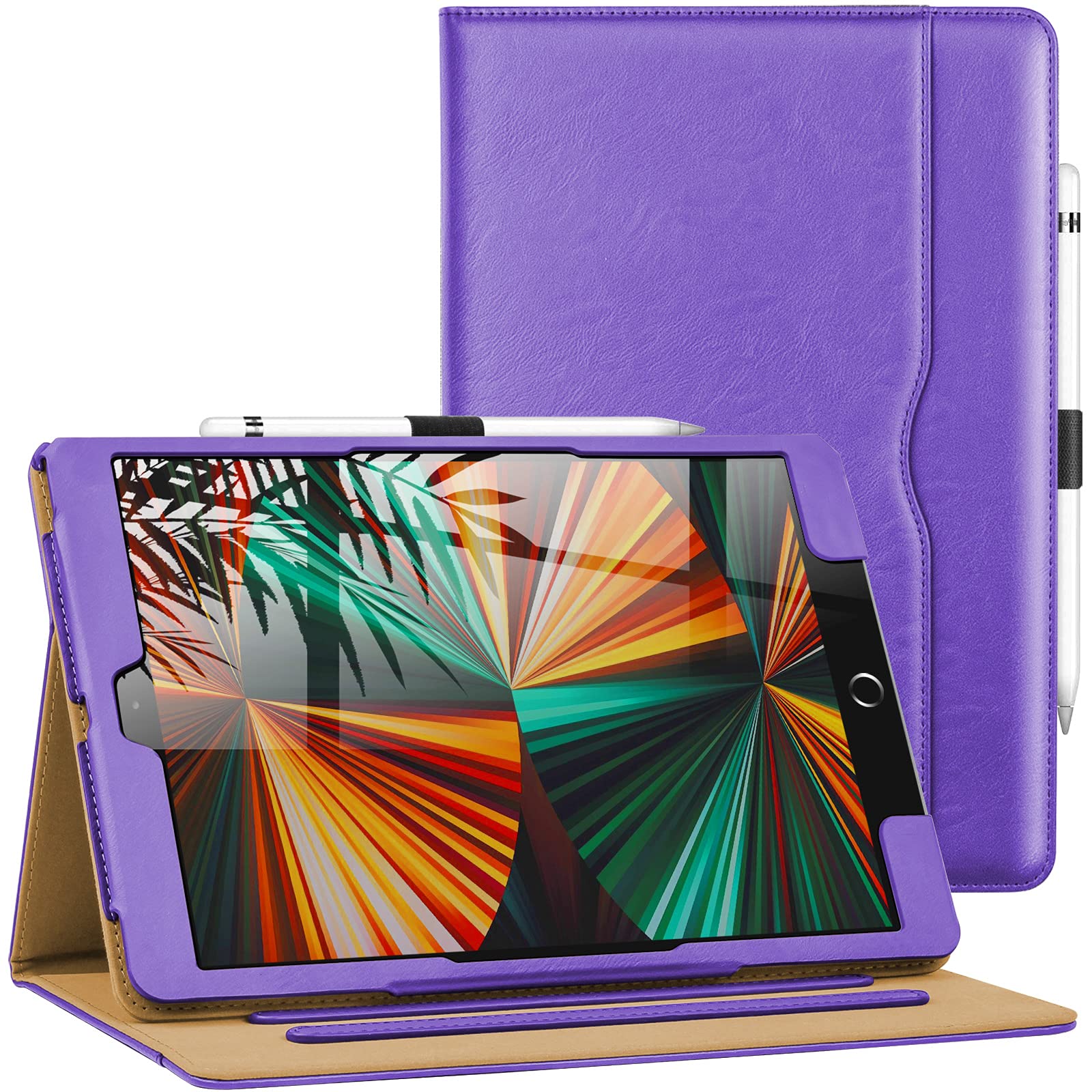 New iPad 10.2 inch Case 2021/2020/2019 [ 9th / 8th / 7th Generation ] Leather Cover with Apple Pencil Holder, Corner Protection, Auto Wake/Sleep and Stand Folio Multiple Viewing Angles, Purple