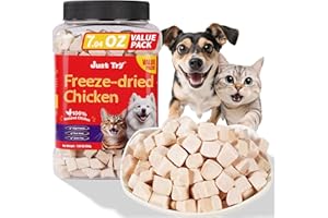Just Try 7.05 oz Freeze Dried Chicken Cat & Dog Treats Food Topper Raw Single Ingredient High Protein Grain Free Healthy Dog Training Treats