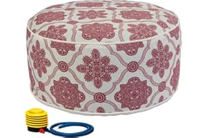 Kozyard Inflatable Ottoman Stool - Portable Round Pouf for Indoor/Outdoor Use - Perfect Small Foot Rest or Seating for Kids and Adults - Ideal for Camping or Home (Vintage Red)