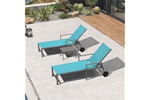 PURPLE LEAF Outdoor Chaise Lounge Set for 2 Aluminum Patio Chaise Lounger Chairs with Armrest and Wheels Adjustable Pool Chaise Lounge Chair for Beach Yard Poolside Table Included, Blue
