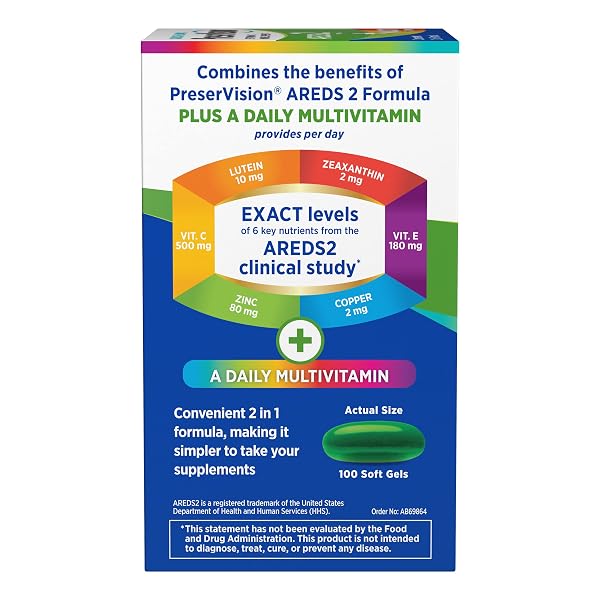 PRESERVISION AREDS 2 + MULTIVITAMIN, #1 EYE DOCTOR RECOMMENDED BRAND, 2-IN-1 EYE VITAMIN WITH LUTEIN, ZEAXANTHIN, ZINC, AND VITAMIN C, D & E, 100 SOFTGELS