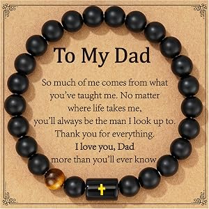 P.BLAKE Gift for Dad New Dad Stepdad Husband Grandpa, Natural Stone Beads Bracelet Christian Birthday Christmas Jewelry for M