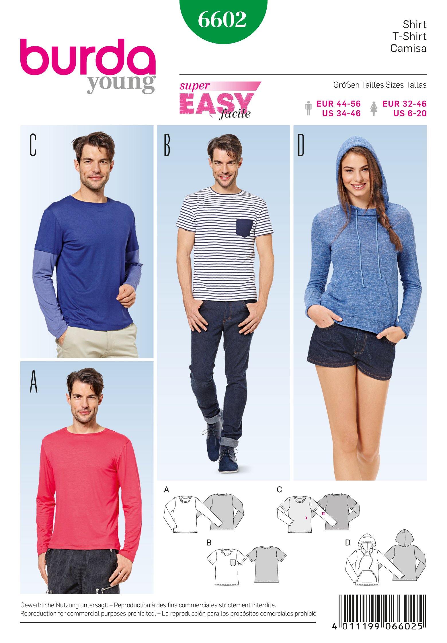 Burda Style Sewing Pattern B6602 Unisex T-Shirts