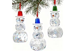 QFKRIS Set of 3 Crystal Snowman Ornaments for Christmas Tree 2025, 3.1" Glass Christmas Snowman Tree Ornament Decoration, Perfect for Festive Home Decor, Xmas Gifts