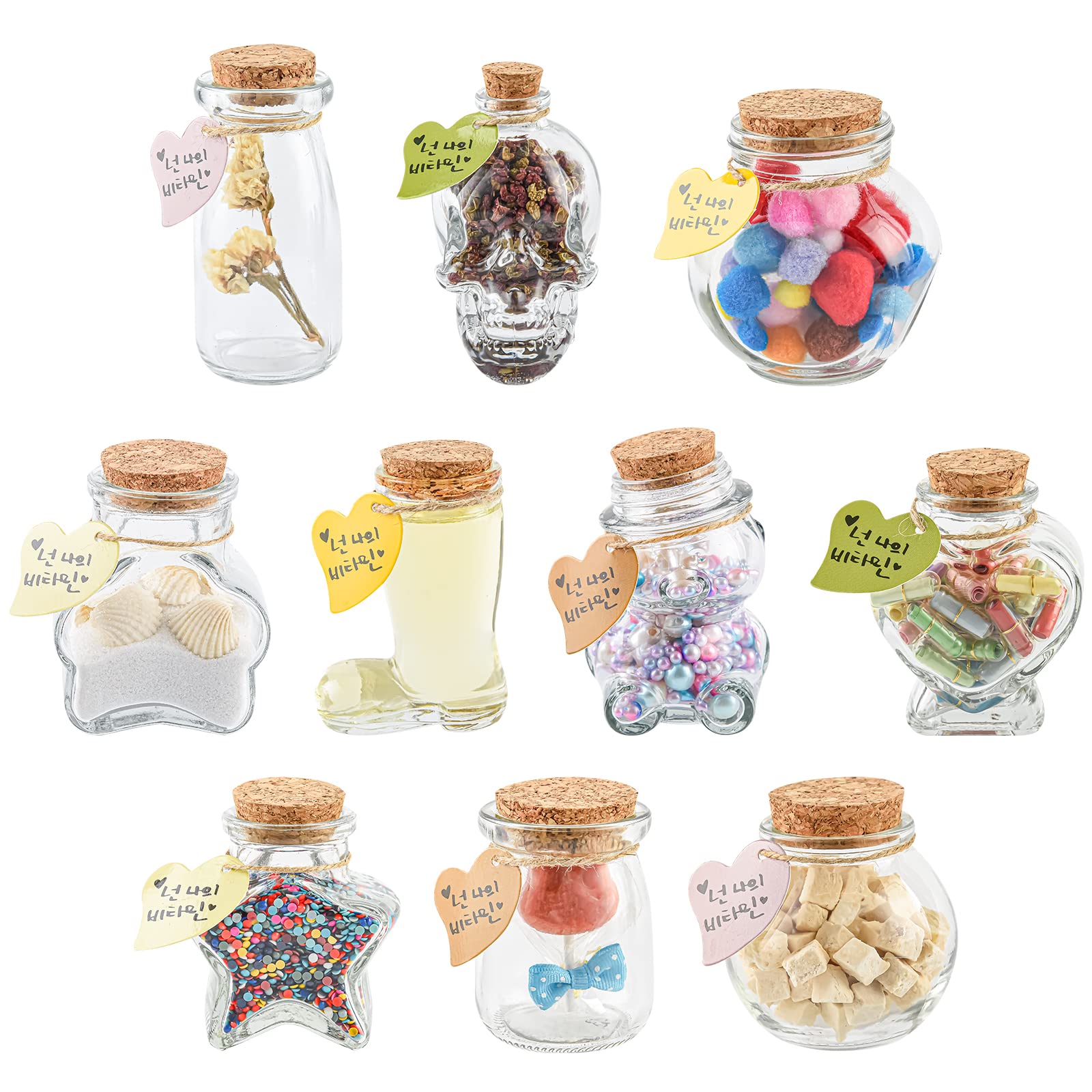 EylKoi Potion Bottles 10 Pcs/set Glass Bottle with Cork, Bud Vase Little Spell Jars Assorted Shapes, Decorative Propagation Jars Clear Apothecary Vials Sand Ceremony Kit Tiny for Wishing