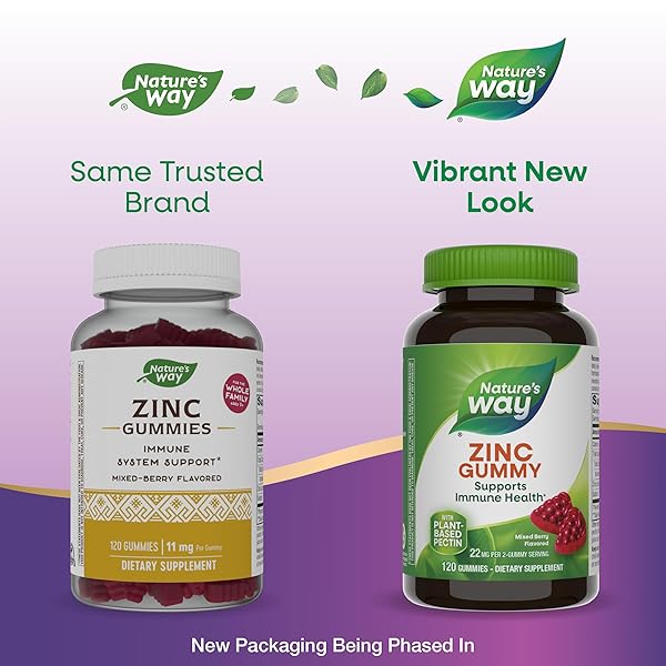 NATURE’S WAY ZINC GUMMIES, DAILY IMMUNE SUPPORT GUMMIES*, 100% DAILY VALUE ZINC PER GUMMY, MIXED BERRY FLAVORED, 120 GUMMIES (PACKAGING MAY VARY)