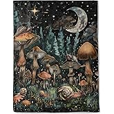 ainori Mushroom and Moonlit Forest Flannel Blanket - Lightweight Soft Cozy Unique Gifts Blankets for Kids,Adult,Women,Mystical Nighttime Art Throw,Nature Lovers,Home Room Modern Decor 50x60in