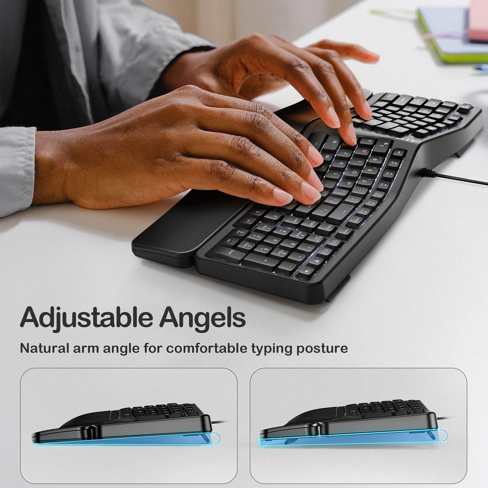 Mua Backlit Wired Ergonomic Keyboard USB Split Keyboard with Wrist Rest ...