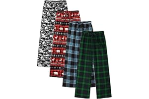 Motarto 4 Pack Boys Soft Pants Micro Fleece Kids Christmas Plaid Pants Elastic Waistband with Pockets