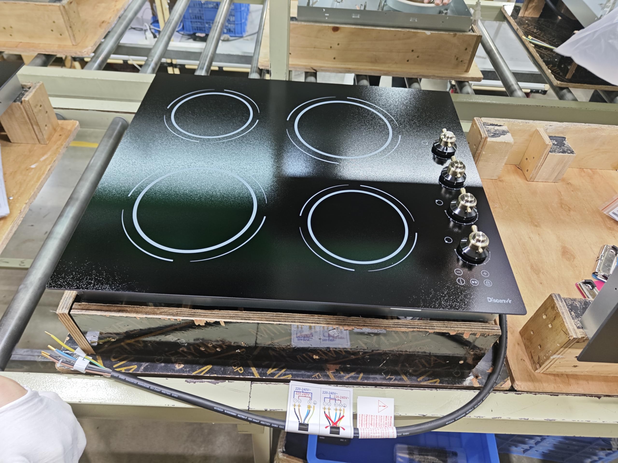24 Inch Electric Cooktop - 4 Burner Drop-in Glass Ceramic Stove Top 6000W, 220V Radiant Electric Stove, 9 Power Level, Pause Key, Safety Lock, Touch & Knob Control, 240V Hard Wired (No Plug)