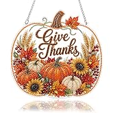 Thanksgiving Pearl Diamonda Art Suncatcher Kit Acrylic Hanging Decor | DIY fall craft with pearl beads and gems, featuring a clear acrylic ornament for window