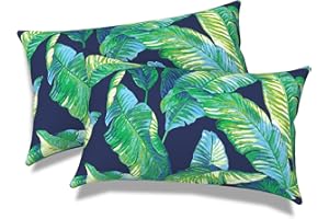 Melody Elephant Pack of 2 Outdoor Lumbar Pillow Covers, All Weather Cushion Pillow Cases 12x20 Inch, Pillowcase for Patio Couch Decoration, Hanalei Lagoon