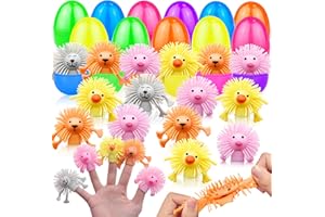 AMENON 24 Pack Easter Eggs Filler Prefilled Animals Puffer Finger Puppets for Kids Toddler Easter Basket Stuffer Essential, Stretchy Stress Relief Fidget Toys Easter Eggs Hunt for Girls Boys Gift Party Favor