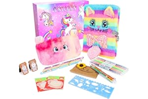 NLDOHUTO Diary for Girls with lock and keys, Kids Journal Stationery Set,Fuzzy Diary,Plush Secret Diary for Writing and Drawing，Christmas Gifts for Kids