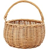 Handwoven Round Willow Wicker Basket with Handles, Portable Picnic Basket for Outdoor Snacks, Wedding &amp; Party Gift Basket, Home Decor
