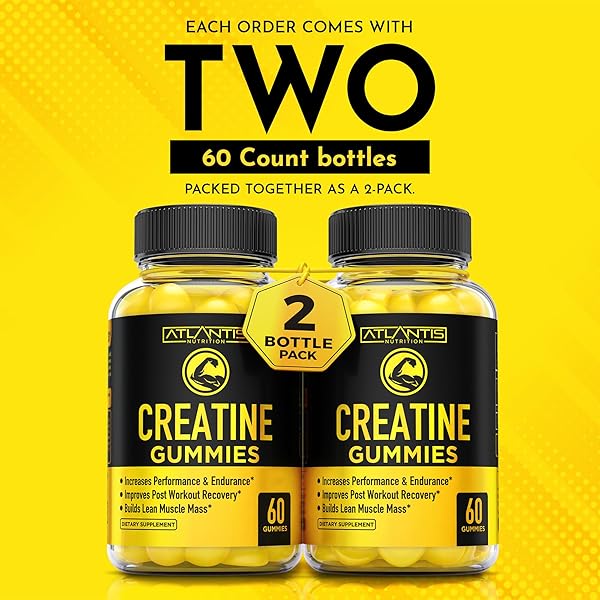 ATLANTIS NUTRITION CREATINE MONOHYDRATE GUMMIES FOR STRENGTH & ATHLETIC PERFORMANCE – 5G CREATINE PER SERVING – BUILD MUSCLE, BOOST PERFORMANCE & ENDURANCE & IMPROVE POST WORKOUT RECOVERY – 120 COUNT