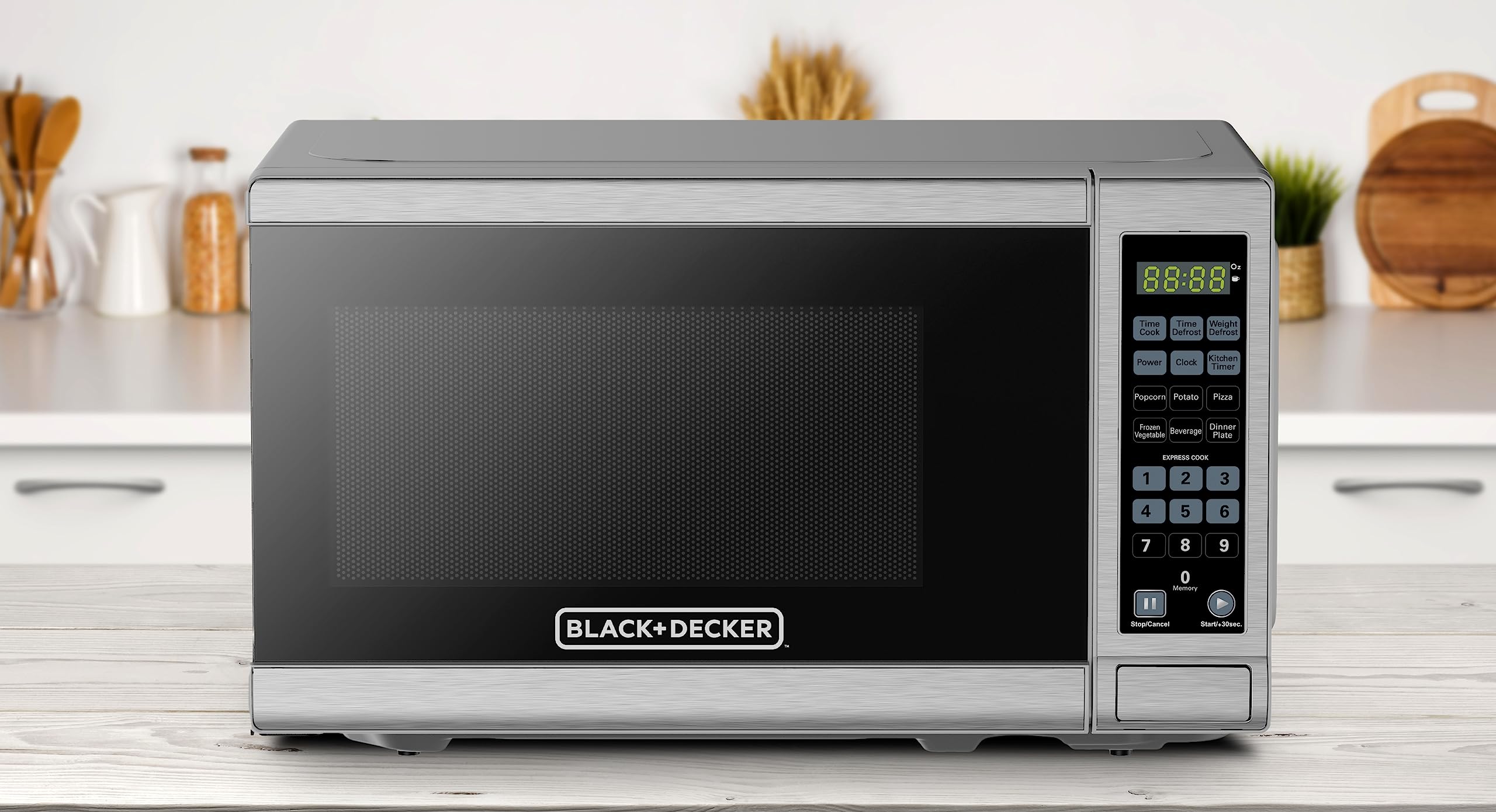 BLACK+DECKER 0.7 Cu. Ft. 700-Watt Compact Countertop Digital Microwave Oven, LED Lighting, Child Lock, Stainless Steel