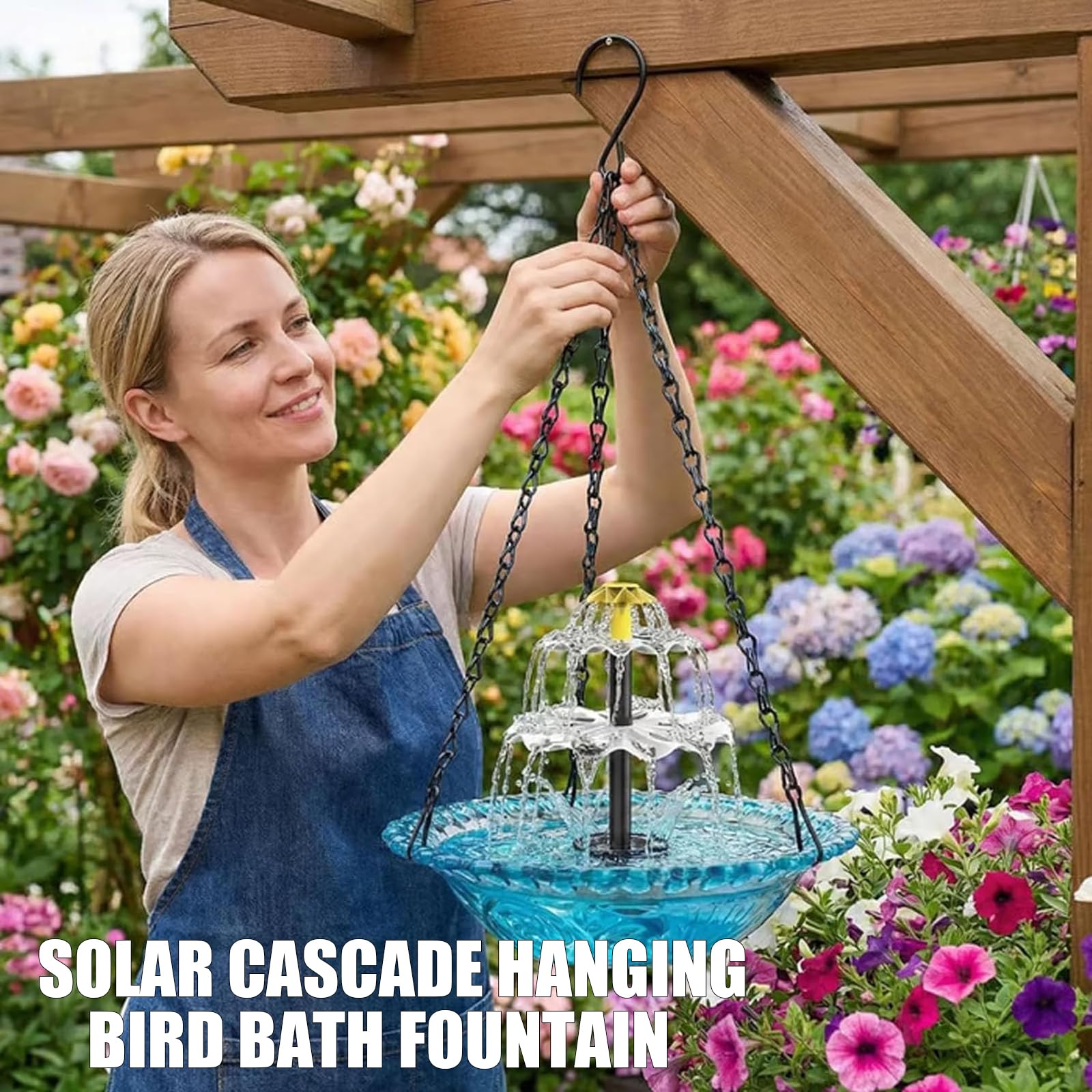 Condition photo showing As Is for hanging solar bird bath fountain,2026 new solar cascade hanging bird bath fountain,hanging bird bath