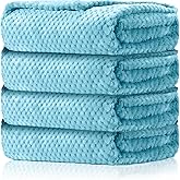 Reginary 4 Pack Fuzzy Blanket 30 x 40'' Waffle Flannel Baby Throw Blankets Warm Nursery & Crib Blankets for Girl & Boy Newborn Infant(Light Blue)