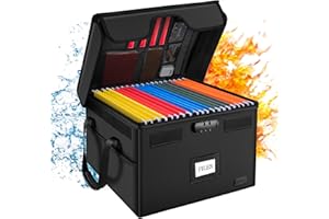 AMBOR File Box with Lock, Fireproof Document Box with 5 Tabs, Collapsible File Organizer with Handle for Home Office for Letter & Legal Folder/Certifications/Books Storage, Black