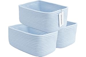 XUANGUO Small Woven Storage Baskets 12“X8”X5“ Decorative Rope Bins for Organizing Shelves, Closets, and Toys, Empty Gift Baskets, Cute Organizer Basket for Home and Office (blue, regular)