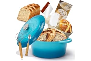 5QT Enameled Cast Iron Bread Oven with Proofing Basket for Sourdough Bread Baking, Bread Making Supplies Tools,Heavy-Duty Coo