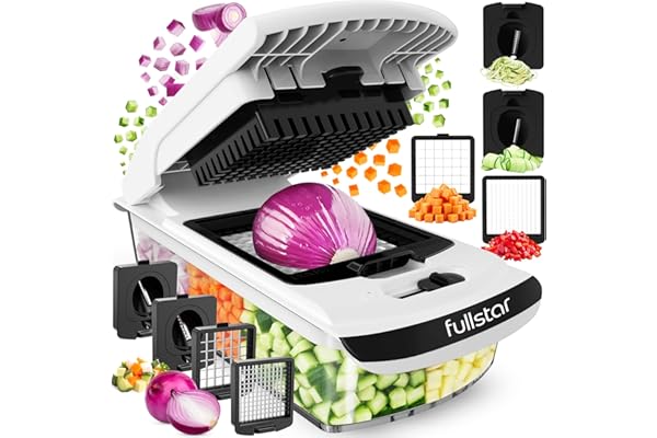 Fullstar Pro Original - Vegetable Chopper, Cutter & Spiralizer - 4 Blades | Onion, Salad & Veggie Dicer - Fast Food Prep Kitc