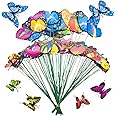 Seasonsky 3D Garden Dragonfly Butterfly Stakes, 100 PCS Colorful Butterflies on Sticks Garden Ornaments Indoor Outdoor Yard G