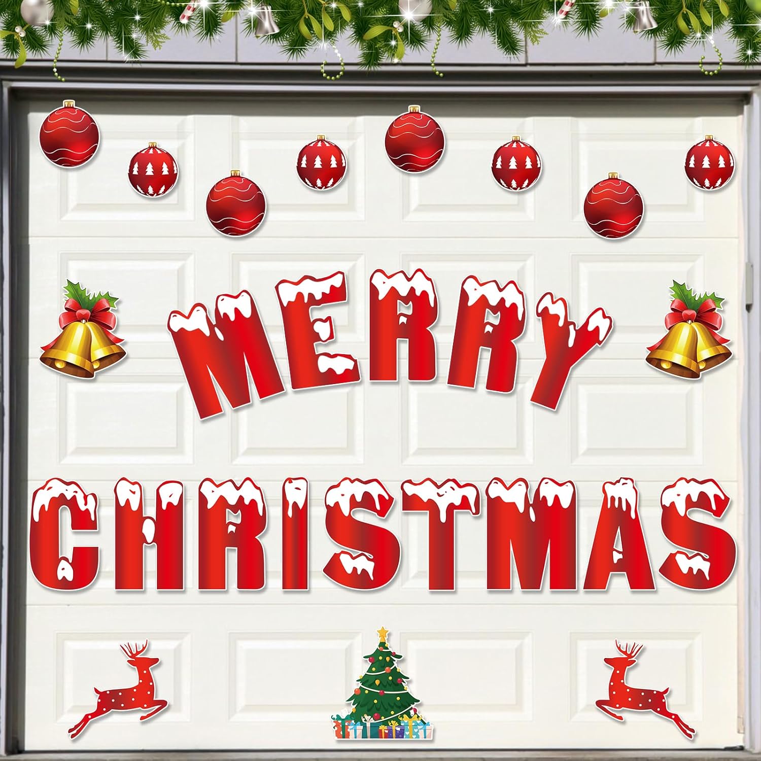 Garage Door Decorations - Garage Door Christmas Decorations Magnets, Large 27 Pcs Merry Christmas Garage Door Magnet Banners, Refrigerator Car Magnets Decal Xmas Ornaments Magnetic Stickers for Holiday DIY Decor, 8