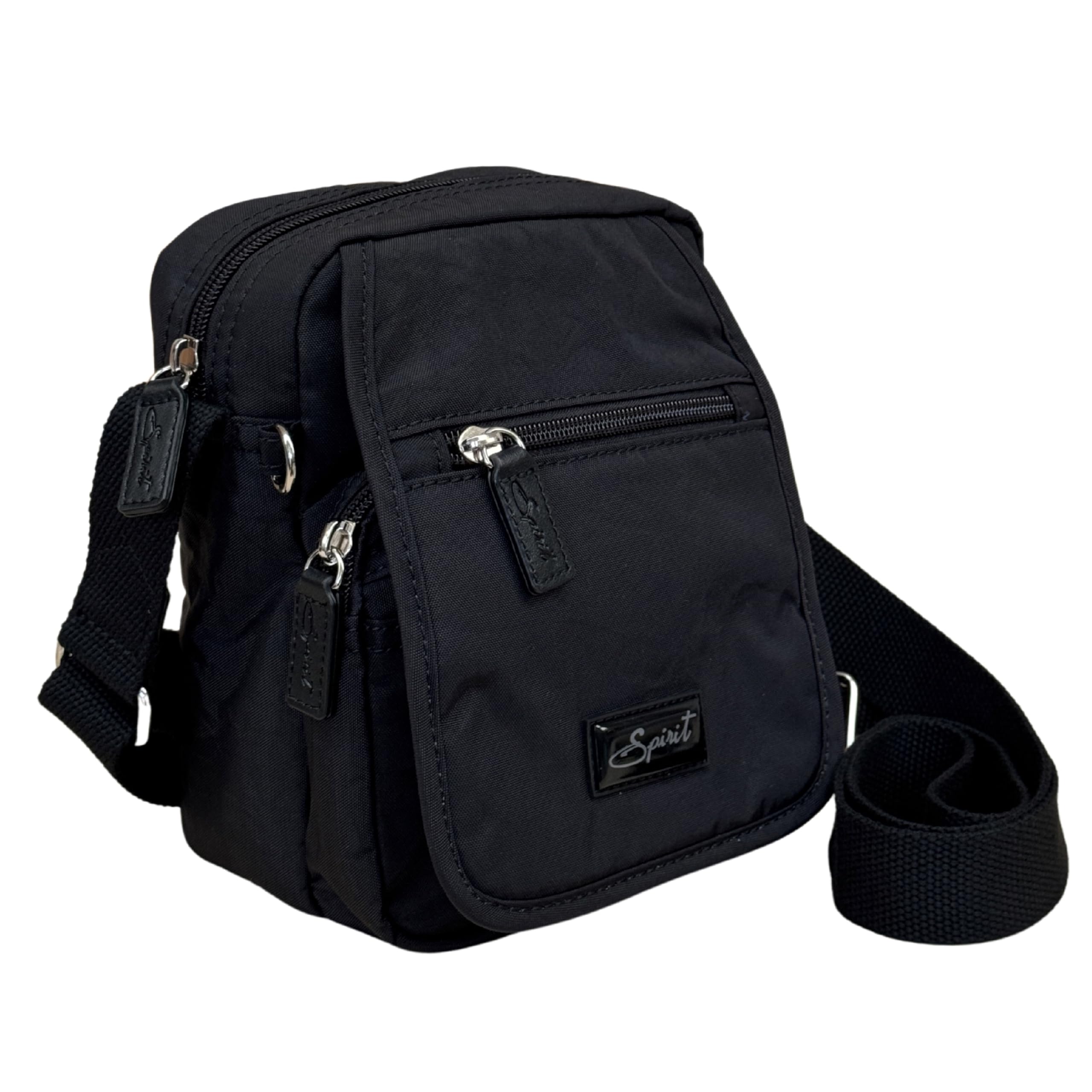 Spirit - Nylon Waterproof Crossbody Bag - Unisex Lightweight Travel Bag with Multiple Sections and Adjustable Strap - Black Crossbody Bag, Small Size