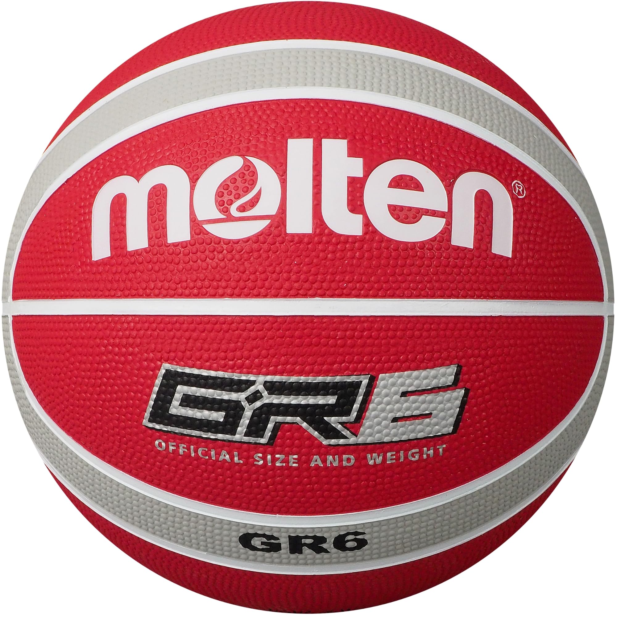 Molten GR Premium Rubber Basketball | Indoor/Outdoor Play | Durable Pro Pebble Grip Texture | Reaction Training | Size 6 | For Boys age 12-14, Girls age 14 plus & Adults | Red & Silver