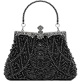 lapulio Vintage floral leaf beads sequins evening bag Elegant Clutch for Women for Brides, Proms, Parties, and Formal