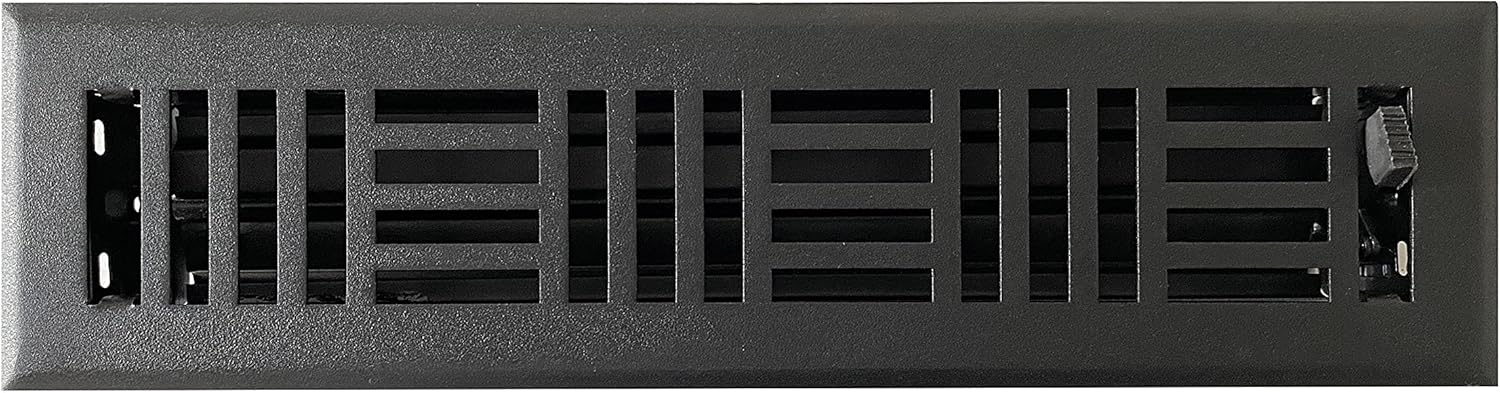 Registers, Grilles & Vents - Empire Register Co, Vent Cover - 2x12 inch, Art Nouveau Design, Textured Black Finish, Heavy Duty Floor Vent Covers, Metal Damper Attached. Vent Covers for Home Floor only.