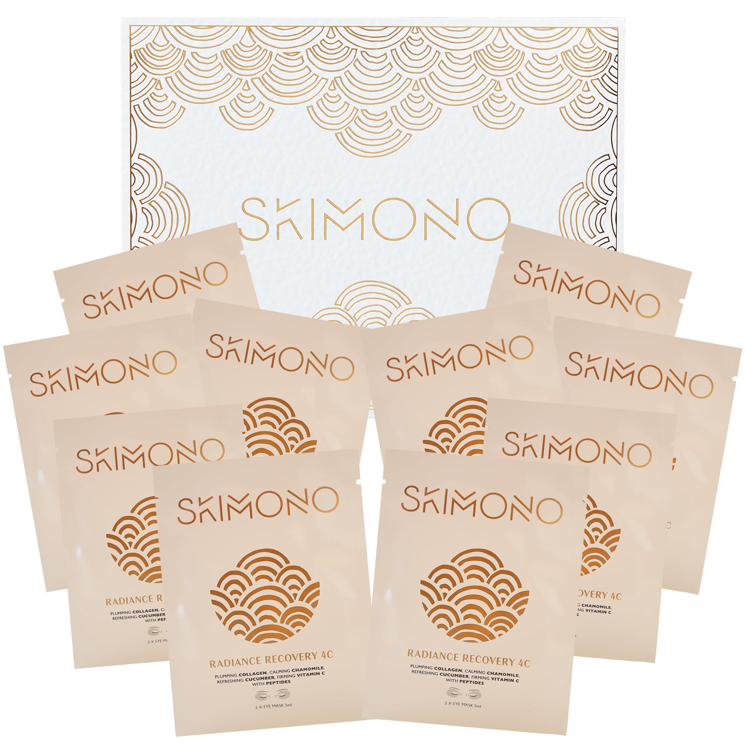 SKIMONO Radiance Recovery Eye Mask (Pack of 10), Under Eye Gel Patches with Collagen and Vitamin C for Dark Circles and Puffy Eyes