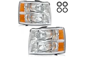 AS Headlight Assembly for 2007-2014 Chevy Silverado 1500 2500HD 3500HD Chrome Housing Amber Reflector Driver and Passenger Si