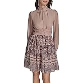 BCBG Womens Long Sleeve Mock Neck Blouson Chiffon A-line Mini Dress