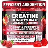 AEQNJV Creatine Gummies Monohydrate Complex 9000MG, Chewable Creatine Monohydrate Gummies for Men & Women with L-Taurine, BCAA 2:1, B12/6, Building Muscle Strength and Boost Focus, 30 Days Supply