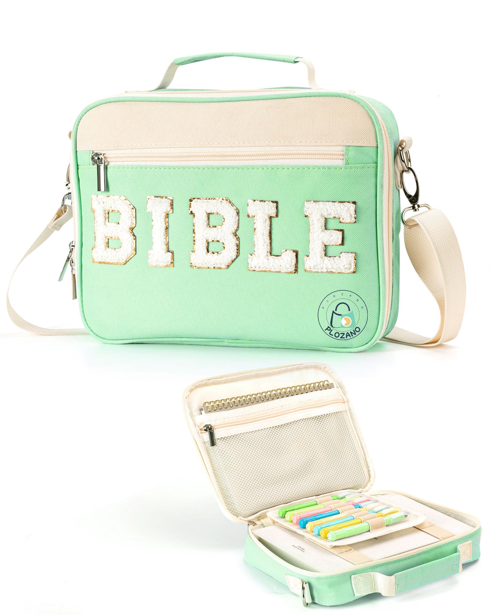 Photo 1 of PLOZANO Bible Cover Case for Women, Large Chenille Letter Bible Bag with Shoulder Strap,Green Bible Carrying Tote Bags for Bible Study Accessories, Gift for Women Lady Teen Grils (Green)