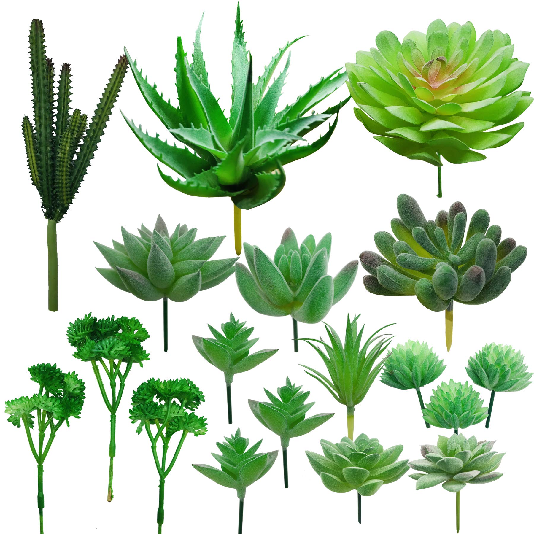 Cayway 18 PCS Artificial Succulent Plants, Green Fake Succulent, Unpotted Faux Succulent Assortment in Flocked Green in Different Type for Birthday Home Decor Indoor Wall Garden DIY