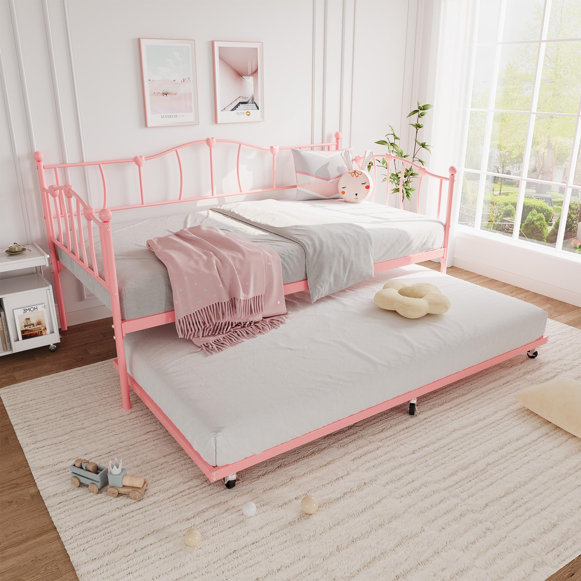 IDEALHOUSE Metal Twin Daybed with Trundle Bed, Twin