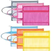 Fassave 6 Pack Mesh Zipper Pouch Bags, Double Layer Nylon Pouch with Handle for Office Travel Organization (Multicolor, A5)