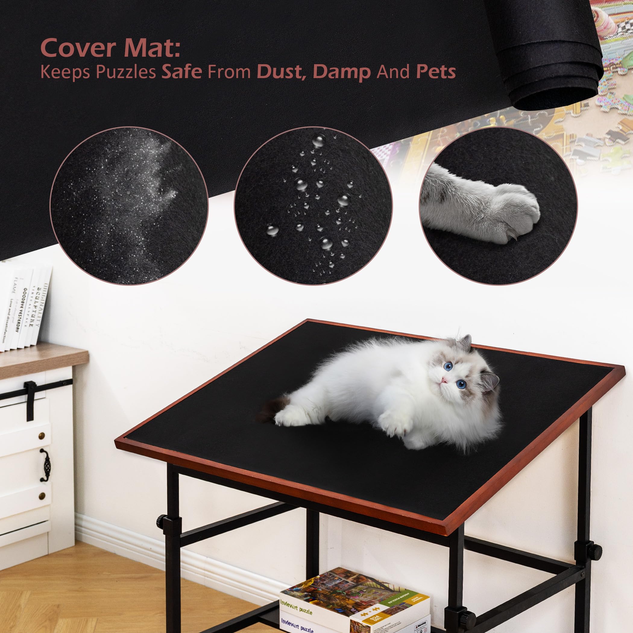 LAVIEVERT 1500 Piece Tilting Puzzle Table with Legs, Angle & Height Adjustable Puzzle Board Easel with Cover & Storage, Portable Wooden Jigsaw Table with 4 Wheels & Non-Slip Tabletop for Adults