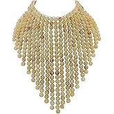 Boho African Wooden or Acrylic Beaded Bib Statement Necklace Strands Layered Cluster Chunky Collar Choker Wood Necklace for Women Fashion Costume Jewelry