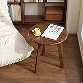 Vadisun 100% Solid Oak Round Side Table, Small Table w/Stable Frame, Round End Table, Small Side Table for Living Room, Bedroom, Couch(Walnut, 17.71" D x 19.68" H)