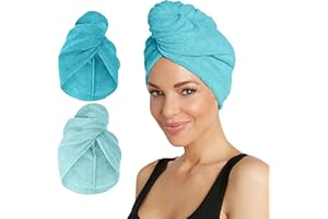 Turbie Twist 2-Pack Microfiber Hair Towel for Beauty, Travel, Gifting - Hair Wrap Turban for Straight, Wavy & Curly Hair - Premium Personal Care - Dark Aqua & Light Aqua