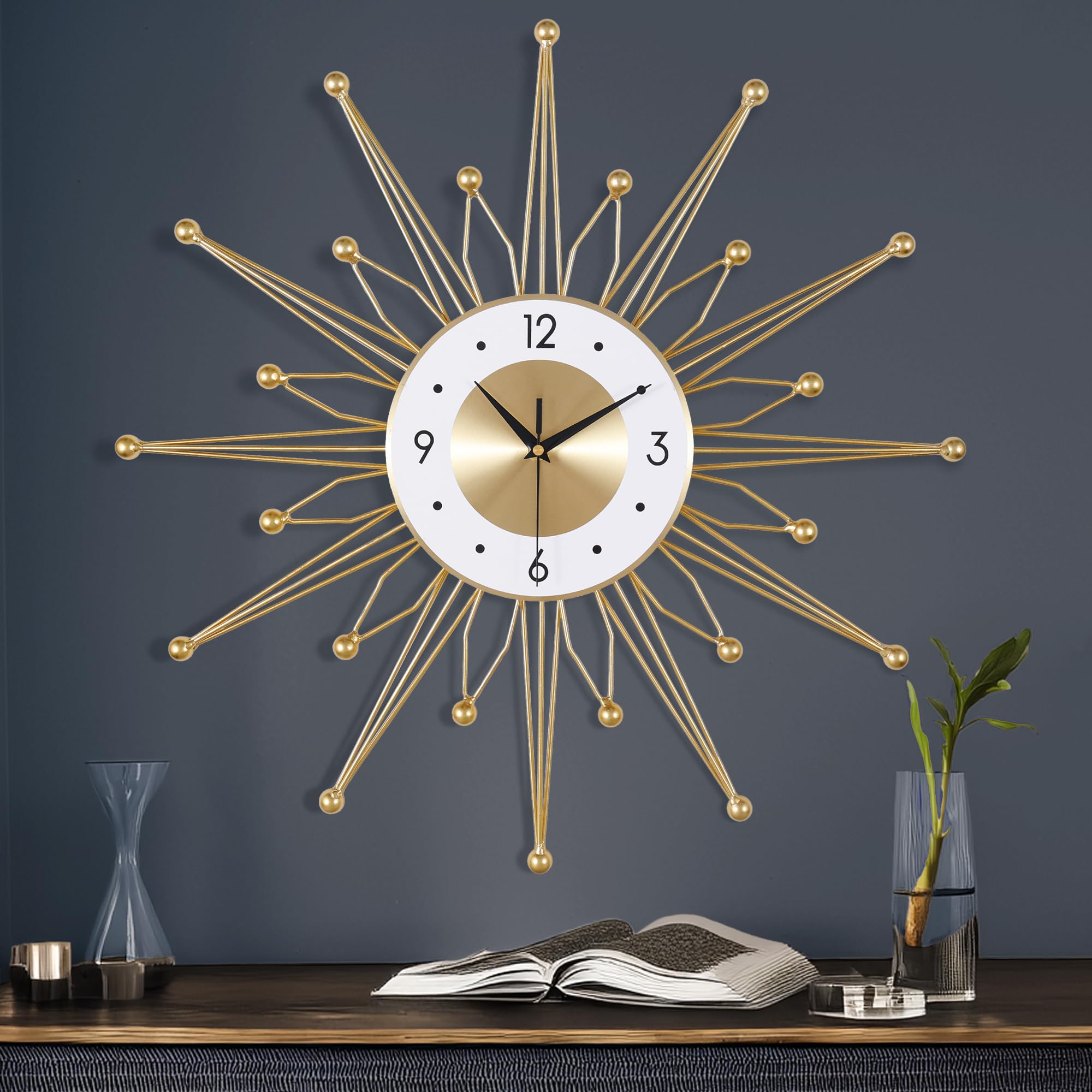 Lafocuse Silent 23 Inch Metal Large Gold Wall Clock Modern, Mid Century ...