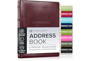 Gallery Leather Large Address Book with Alphabetical Tabs up to 480 records, Leather Notebook Hardcover, Telephone and Address Books - 9x7, Desk Address, Acadia Burgundy