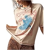 BEAUDRM Women's Graphic Boho Short Sleeve Tee Tops Crewneck Loose Fit T Shirts Streetwear