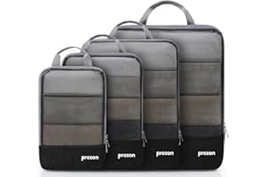 Prezon 4 Set Compression Packing Cubes, Luggage Organiser Set, Extensible Suitcase Organiser, Packing Organisers for Suitcases, Packing Cubes for Travel or Home Storage Black